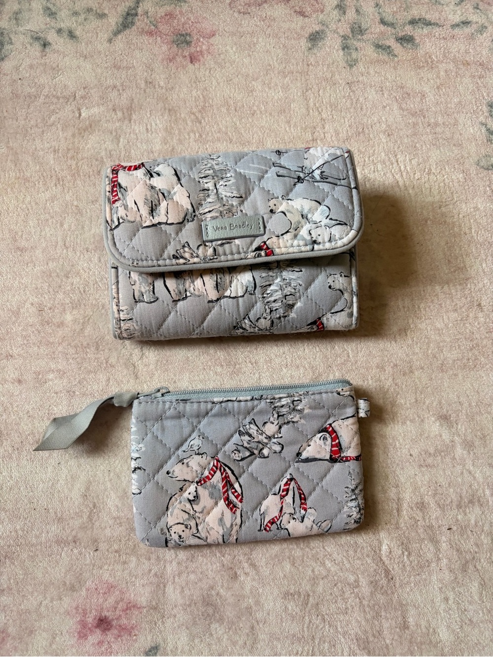 Vera Bradley Light Gray Quilted Wallet & Coin Pouch with Polar Bear Print